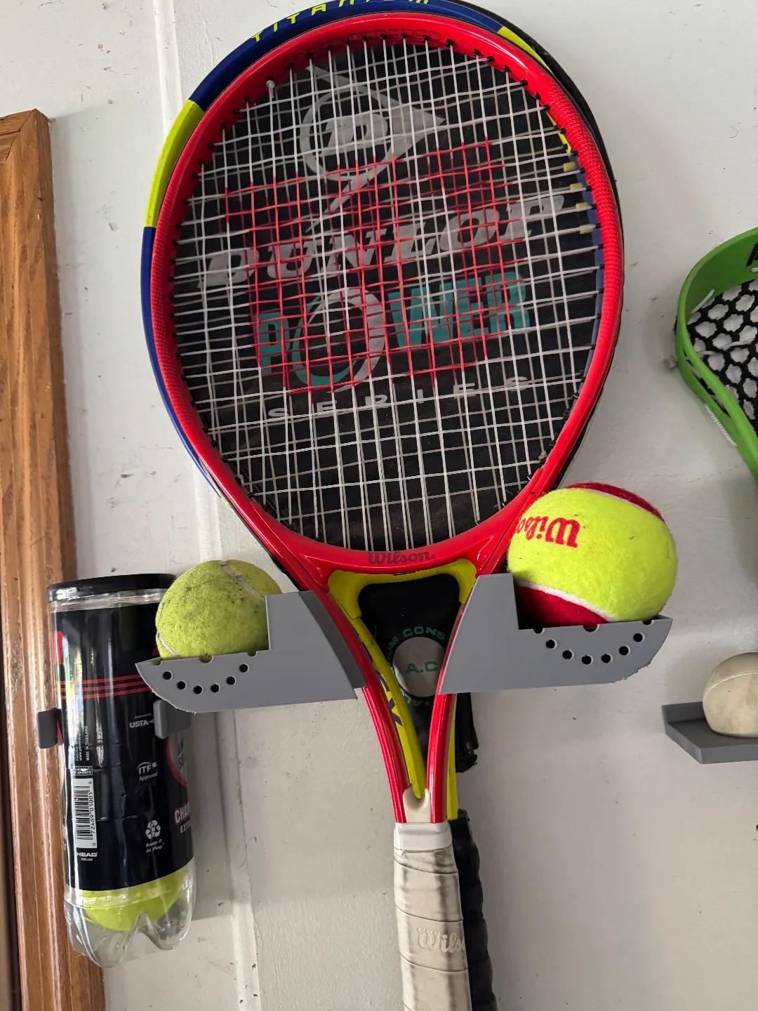 Tennis Racquet and Ball Holder, Wall Mount Rack for 4 Large Rackets and ...