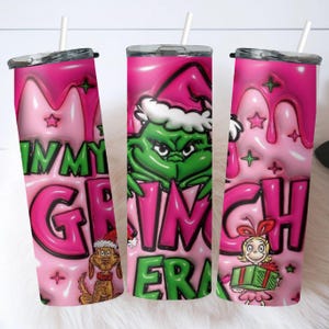 Grinch Christmas Skinny Tumbler, 3D Inflated Green Christmas 20 Oz Skinny Tumbler, Christmas Tumbler, Santa Claus, Grinch stole Christmas