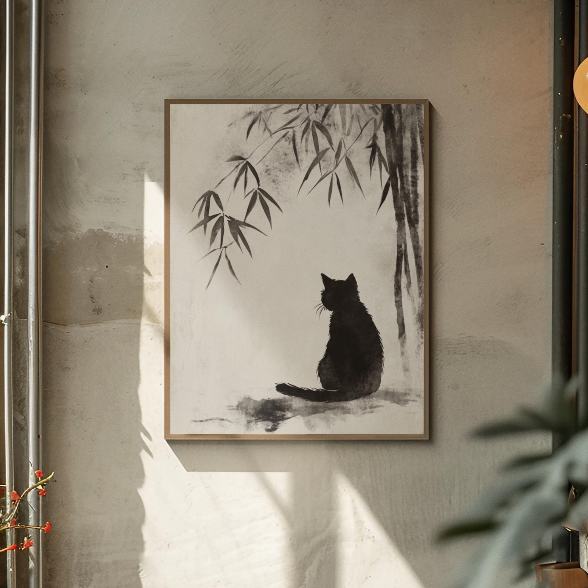 日本の黒猫の墨絵：禅風アジアンウォールアート - Etsy 日本
