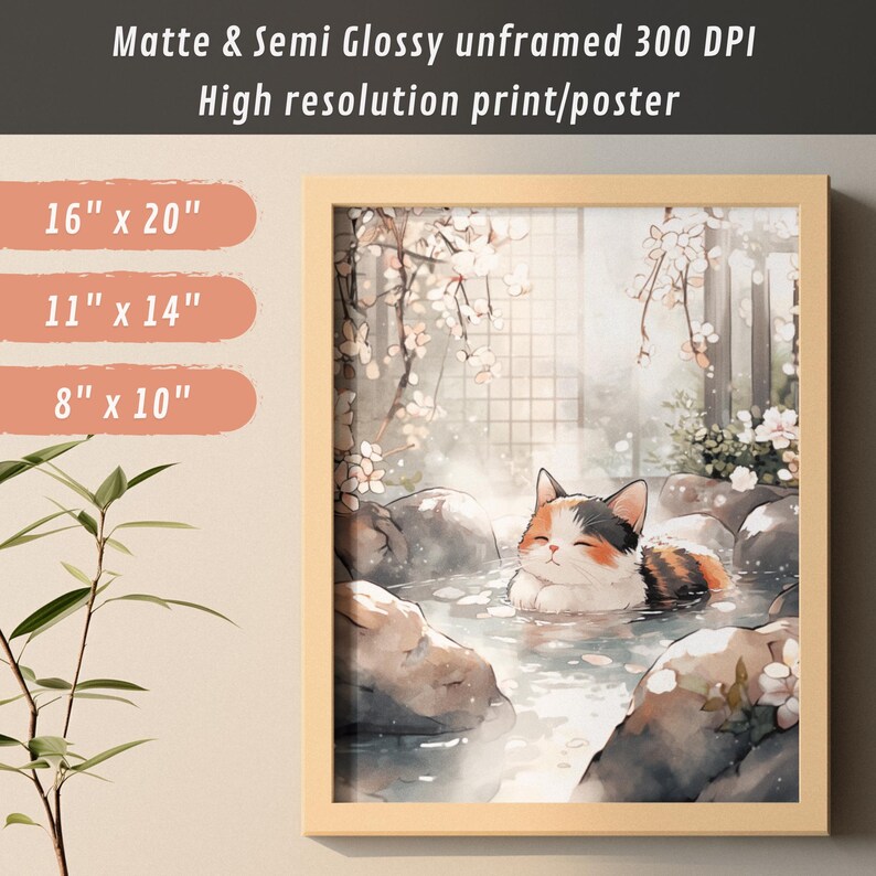 Japanese Calico Cat Onsen Poster: Zen Spa Wall Art - Etsy