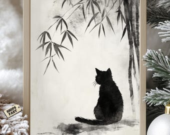 日本の猫のアートプリント：墨絵水墨画「猫」 - 3枚セット - Etsy 日本