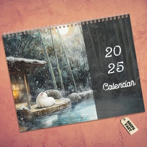 2025 Calendar Japanese Cats Relaxing in Snowy Onsen Scenes Under Moonlight, Perfect Gift for Cat Lovers and Japanese Culture Enthusiasts