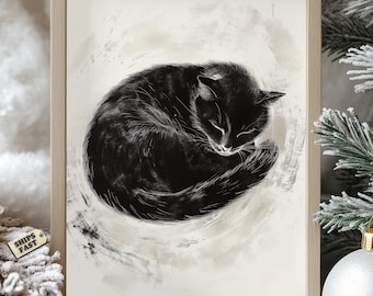 黒猫の墨絵：日本の禅の水墨画 - Etsy 日本