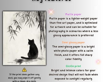 日本の黒猫の墨絵：禅風アジアンウォールアート - Etsy 日本