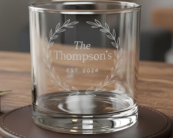 Personalized Whiskey Glass, Engraved Wedding Gift for Couple, Custom Anniversary Glass, Bourbon Rock