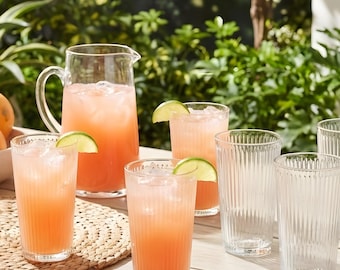 Ribbed Highball Glasses | Art Deco Cocktail Tumbler, 18 oz