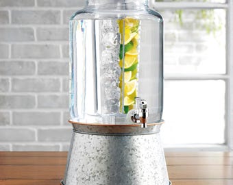 Galvanized Beverage Dispenser with Chiller Infuser | Farmhouse Drink Stand