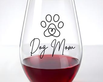 Dog Mom Wine Glass, Minimalist Paw Print Gift