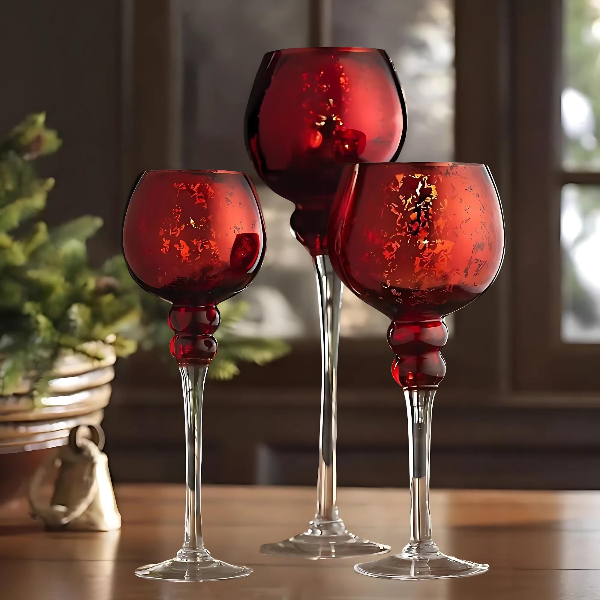 Red Candle Holders Set: Elegant Centerpiece Decor (16in, 14in, 12in)