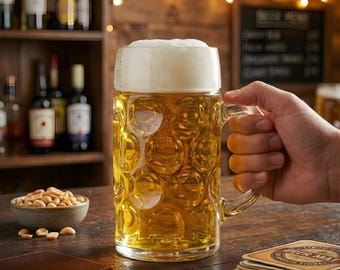 Beer Stein, Large Oktoberfest Mug, Man Cave Decor, Groomsmen Present, Heavy Glass Tankard