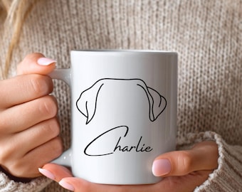Custom Dog Ear Outline Mug, Personalized Pet Name Coffee Cup
