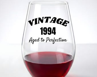 Custom Milestone Birthday Wine Glass, Vintage Aged to Perfection