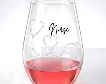 Minimalist Nurse Wine Glass, Stethoscope Heart Design, Healthcare Worker Gift