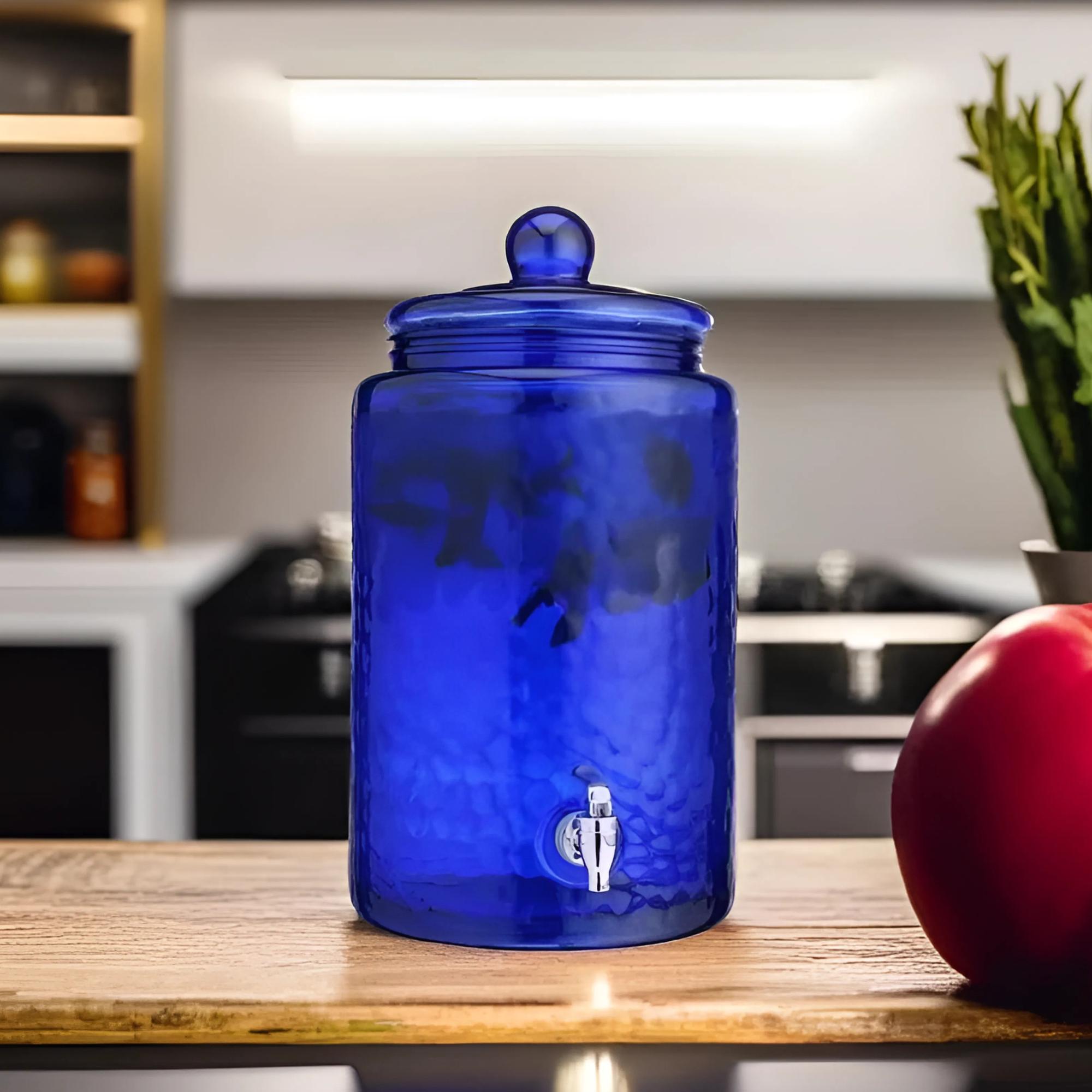 Elegant Home Hammered Glass Ice Cold Beverage Drink Dispenser - 2.7 Gallon, With Glass Lid And Antique Metal Stand, 100% Leak Proof Spigot- Wide Mouth Easy Filling For Outdoor, Parties