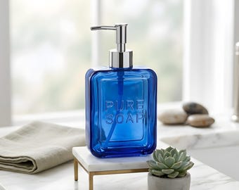Elegant Blue Glass Reusable Soap Dispenser