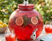 Red Glass Beverage Dispenser - 1.5 Gallon Round Summer Party Server