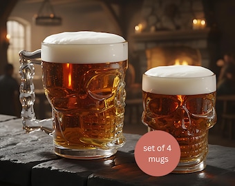 Skull Glass Mugs Set of 4: Gothic Kitchen Decor
