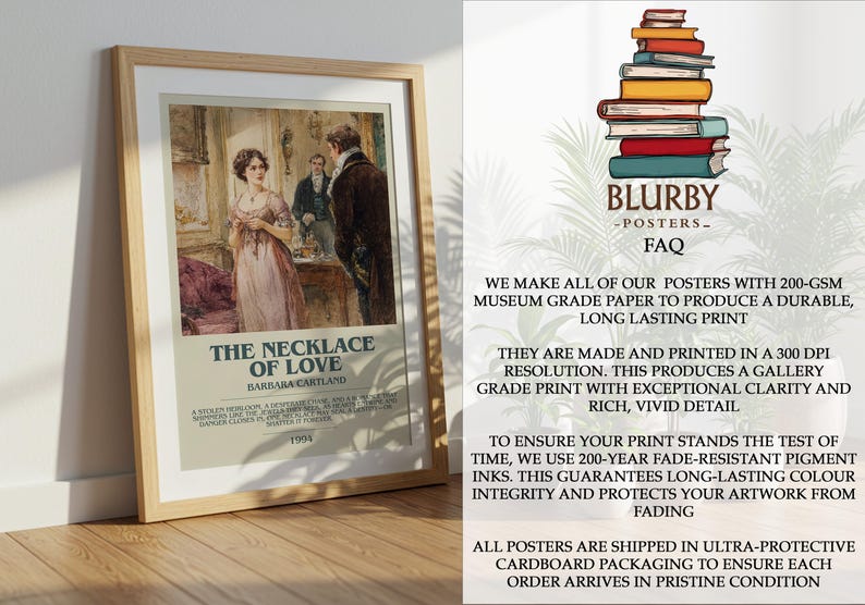 The Necklace Of Love by Barbara Cartland | Book Poster | Literary Art Gift For Book Lover | Novel Inspired Wall Art | Free Delivery image 11
