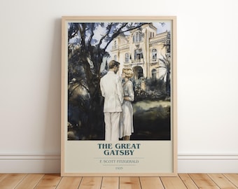 The Great Gatsby door F. Scott Fitzgerald moderne minimalistische poster, klassieke literatuur boekkunst, schoolse cadeau, leeshoekje afdrukken
