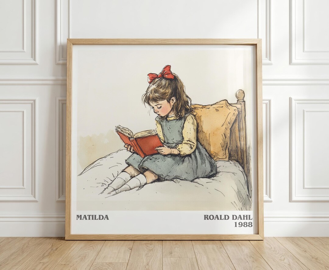 Mathilda Reading Matilda by Roald Dahl Square Book Print, Children's Literary Wall Art ...