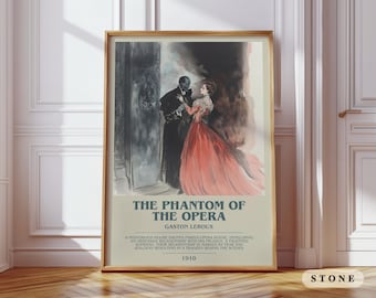 The Phantom of the Opera by Gaston Leroux Modern Book Print Poster, Gothic Literary Art, Reader Gift, Bookshelf Decor