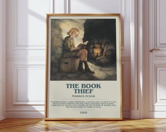 La ladrona de libros de Markus Zusak / Póster del libro / Regalo de arte literario para amantes de los libros / Arte de pared inspirado en la novela / Envío gratuito