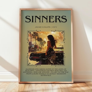 Peccatori di Jackie Collins / Poster del libro / Regalo d&#39;arte letteraria per amanti dei libri / Arte murale ispirata al romanzo / Consegna gratuita