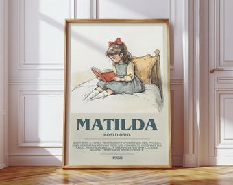 Matilda di Roald Dahl, stampa moderna del libro, poster, arte letteraria per bambini, regalo per lettori, decorazione per libreria