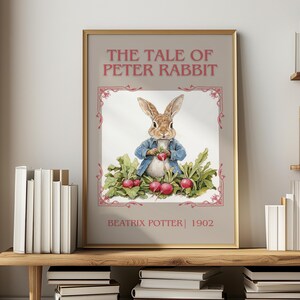 Peter Rabbit von Beatrix Potter Minimalistischer Druck, Kinderbuch-Wandkunst, Bücherwurm Geschenk, Leseecke Poster