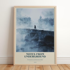 Notes From Underground by Fyodor Dostoyevsky Modern Minimalist Poster, Philosophy Book Art, Bookish Gift, Reading Nook Print