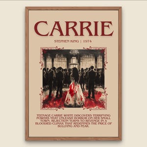 Carrie by Stephen King Descriptive, High Quality Poster Print.Free Delivery Wall Art. Author&Blurb Book Library Nook Gift