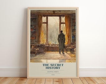 „Sekretna historia” Donny Tartt – nowoczesny minimalistyczny plakat, sztuka książki z gatunku literatury pięknej, prezent dla miłośników książek, wydruk w kąciku czytelniczym