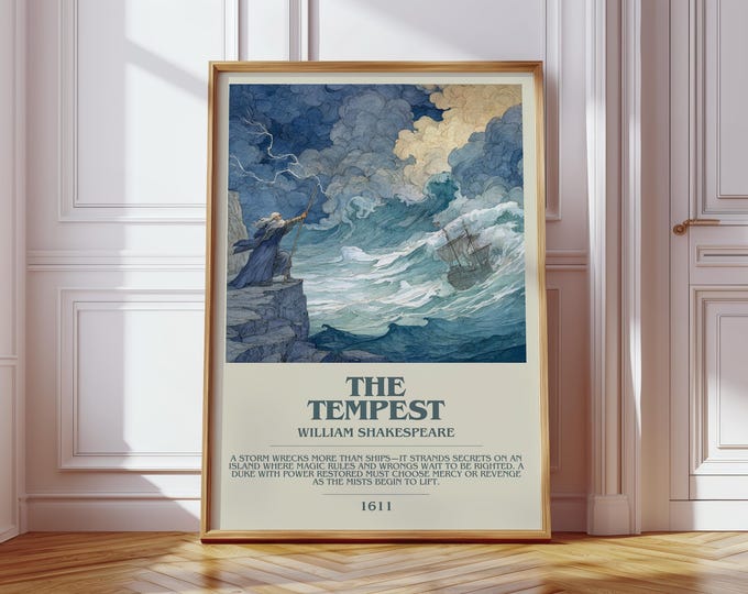 The Tempest by William Shakespeare Modern Book Print Poster, Classic Literature Literary Art, Reader Gift, Bookshelf Decor