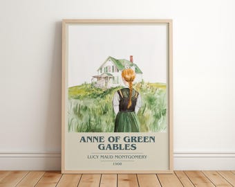 Póster moderno minimalista de Ana de las Tejas Verdes de Lucy Maud Montgomery, arte de libros infantiles, regalo para amantes de la lectura, lámina para rincón de lectura.