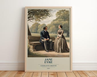 Póster moderno minimalista de Jane Eyre de Charlotte Brontë, arte gótico de libros, regalo para amantes de la lectura, lámina para rincón de lectura.