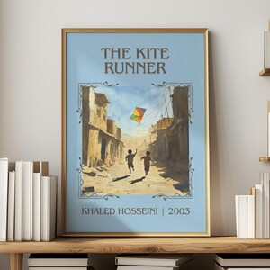 Lámina minimalista de El cazador de cometas de Khaled Hosseini, arte mural literario, regalo para amantes de la lectura, póster para rincón de lectura.