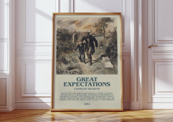 Great Expectations by Charles Dickens Modern Book Print Poster, Classic Literature Literary Art, Reader Gift, Bookshelf Decor