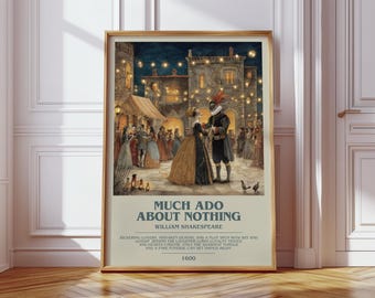 Much Ado about Nothing by William Shakespeare Modern Book Print Poster, Classic Literature Literary Art, Reader Gift, Bookshelf Decor