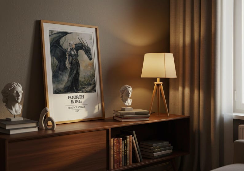 Póster minimalista moderno de Fourth Wing de Rebecca Yarros, arte de libros de fantasía, regalo para amantes de los libros, lámina para rincón de lectura. imagen 5