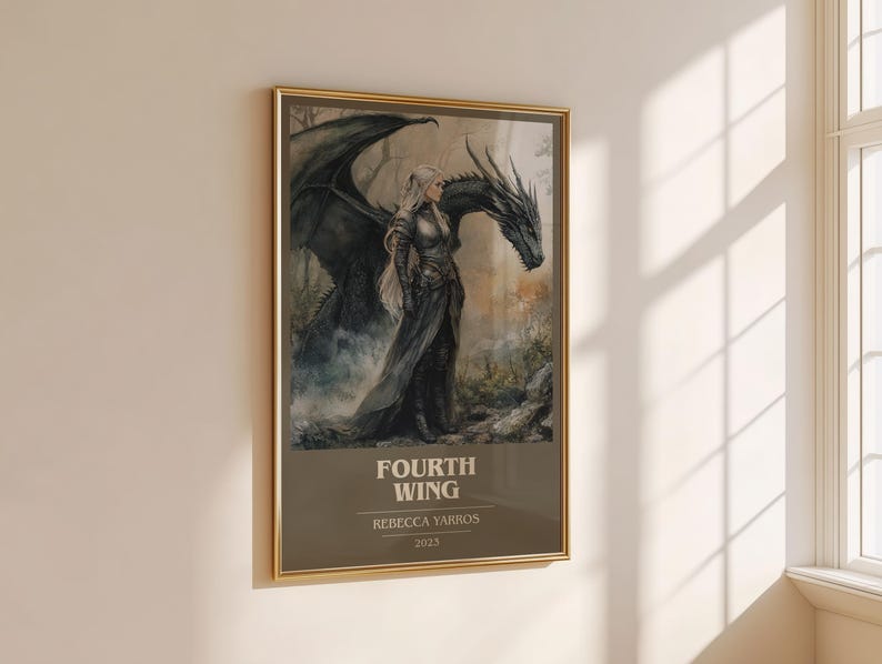 Póster minimalista moderno de Fourth Wing de Rebecca Yarros, arte de libros de fantasía, regalo para amantes de los libros, lámina para rincón de lectura. imagen 4