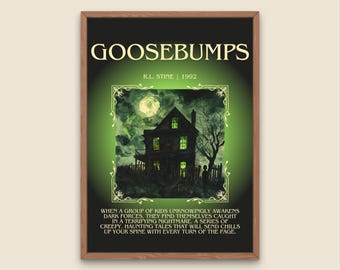 Goosebumps by R.L. Stine Descriptive, High Quality Poster Print. Free Delivery Wall Art. Author and Blurb Book Artwork