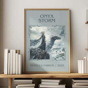 レベッカ・ヤロス作「オニキス・ストーム」ミニマリストプリント、ファンタジーブックウォールアート、読書好きへのギフト、読書コーナーポスター 画像 1