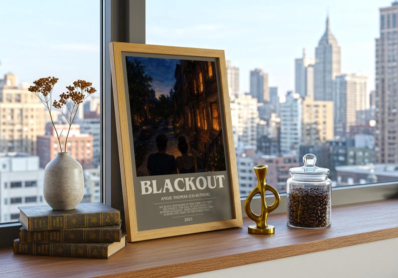 Blackout bookish print framed by window – literary home decor