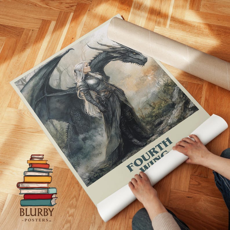 Póster minimalista moderno de Fourth Wing de Rebecca Yarros, arte de libros de fantasía, regalo para amantes de los libros, lámina para rincón de lectura. imagen 9