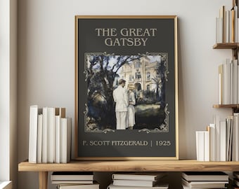 The Great Gatsby door F. Scott Fitzgerald minimalistische print, klassieke literatuur boek kunst aan de muur, schoolse cadeau, leeshoek poster