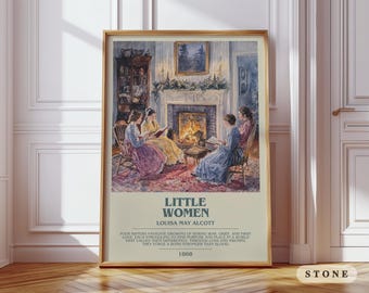 Pôster moderno com a estampa do livro "Mulherzinhas", de Louisa May Alcott. Arte literária clássica, presente para leitores, decoração para estante.