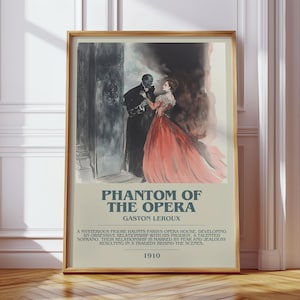 Das Phantom der Oper von Gaston Leroux Moderne Buchdrucke Plakat, gotische Literaturkunst, Lesergeschenk, Bücherregaldekor