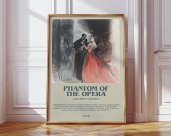 The Phantom of the Opera by Gaston Leroux Modern Book Print Poster, Gothic Literary Art, Reader Gift, Bookshelf Decor