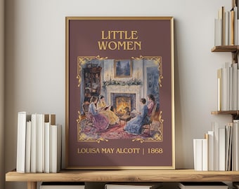 Impressão minimalista de "Mulherzinhas", de Louisa May Alcott, arte de parede inspirada em literatura clássica, presente para amantes de livros, pôster para cantinho de leitura.