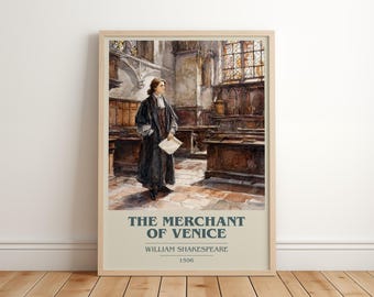 The Merchant of Venice by William Shakespeare Modern Minimalist Poster, Classic Literature Book Art, Bookish Gift, Reading Nook Print